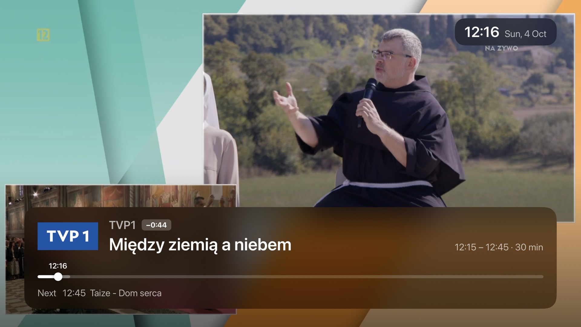 Timeshift: live TV paused 44 seconds behind