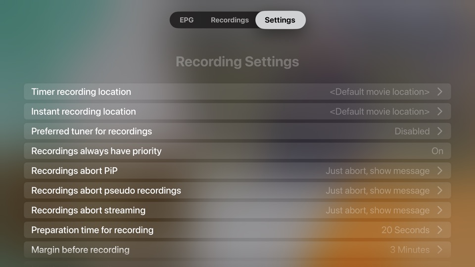 All receiver settings